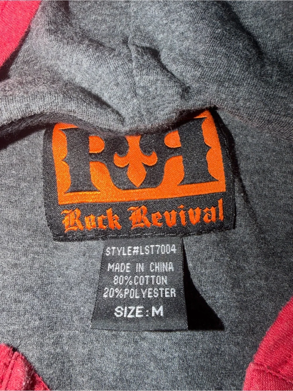 Rock Revival Gray Hoodie with Orange Logo and Red Trim
